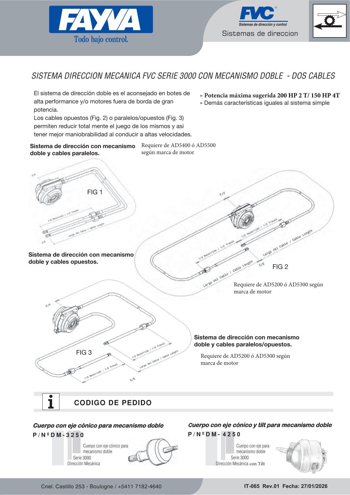 DIRECCIÓN CON CABLE DOBLE FVC 3000 C/ALTURA REGULABLE - Imagen 6